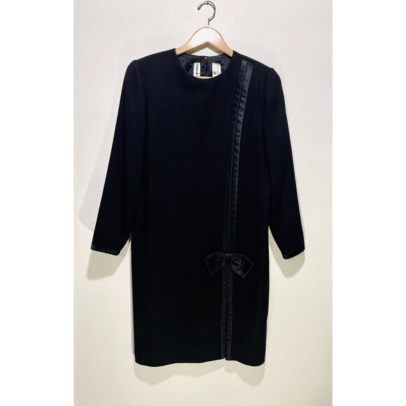 David Hayes wool dress VTG Saks fifth avenue USA classic black winter women 12 - Picture 9 of 11